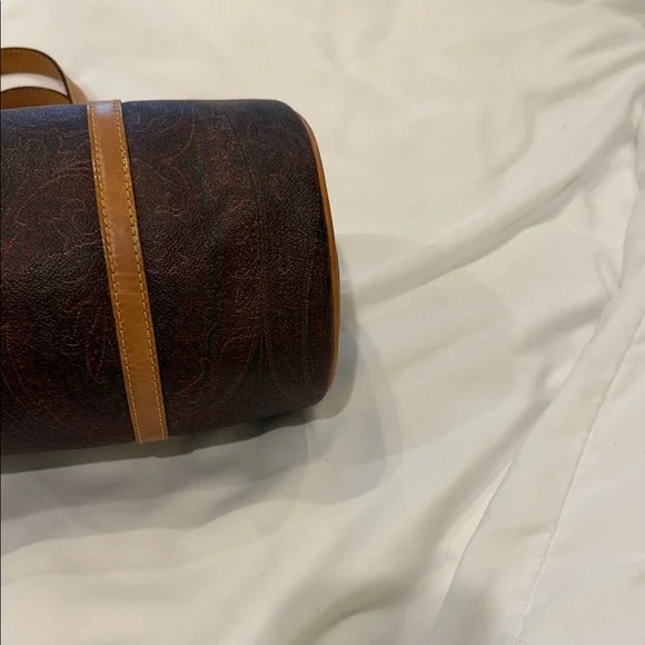 Etro Dark Brown Barrel Duffel with Tan Leather Trim